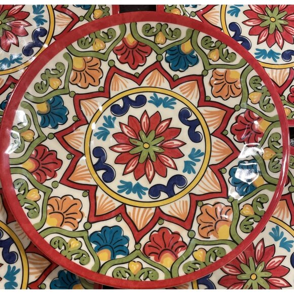 Better Homes Gardens Red Damask Melamine Salad Plates Colorful Set of 5 NEW Boho - Picture 2 of 4